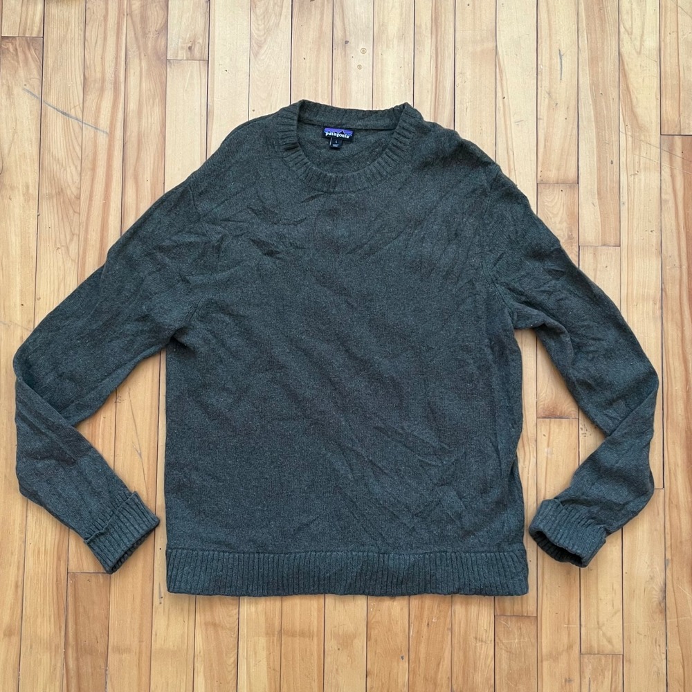 Patagonia Worn Wear Recycled Wool Crew Neck Sweater Men's Size L Dark Green